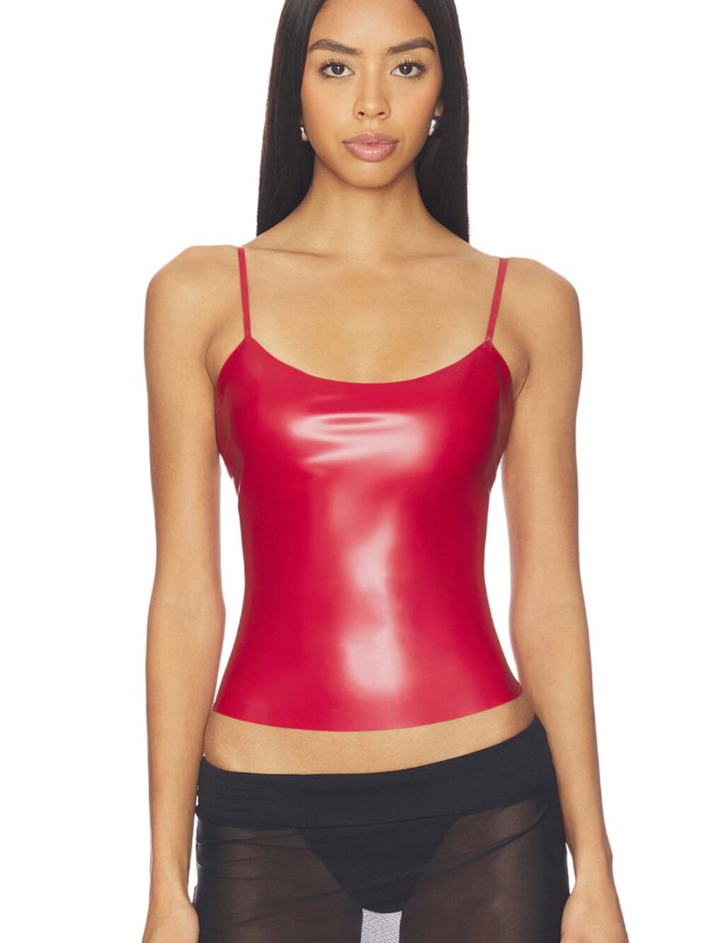 POSTER GIRL Whistle Tank Top in Red Latex Spaghetti Strap Cami Small S